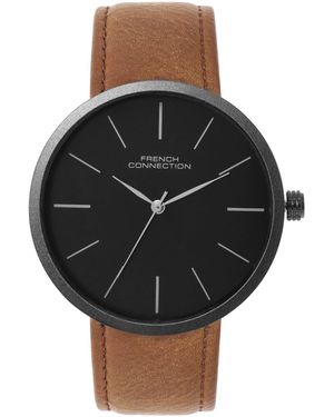 French Connection Accessories Case Round Shape Strap Quartz Watch - Black
