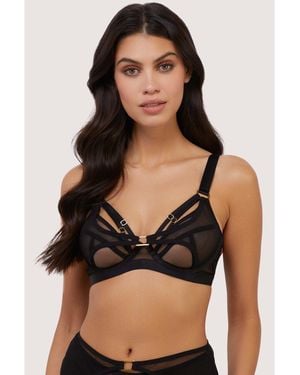 Playful Promises Holl& Strappy Fishnet + Mesh Plunge Bra - Black