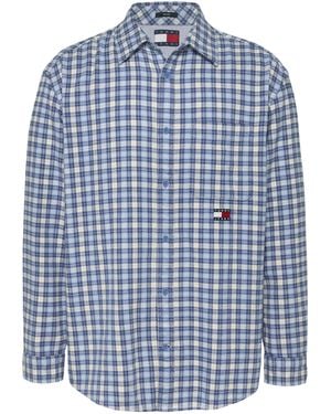 Tommy Hilfiger Badge Long Sleeve Patterned Flannel Shirt - Blue