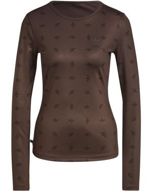 adidas Originals All Over Print Long Sleeve Polo Shirt - Brown