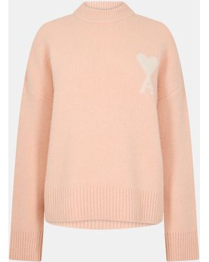 Ami Paris Nuage Soft Knit Relaxed Fit Crew Neck Jumper - Pink