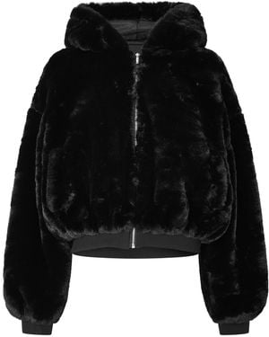 Mars the Label Hooded Faux Fur Full-Zip Cropped Oversized-Fit Teddy Coat - Blue