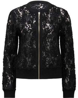Forever New Riley Lace Mixed Knitted Bomber Jacket - Black