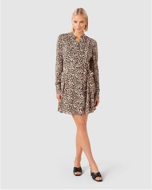 Forever New Perry Shirt Godet Dress - Brown