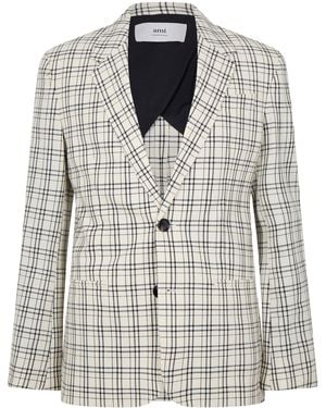 Ami Paris Check Virgin Wool Single Breasted Blazer - Grey