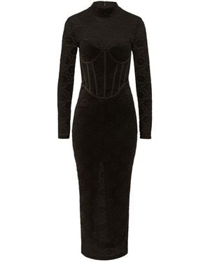 Bardot Carmen Lace Corset Midi Long Sleeve Bodycon Dress - Black