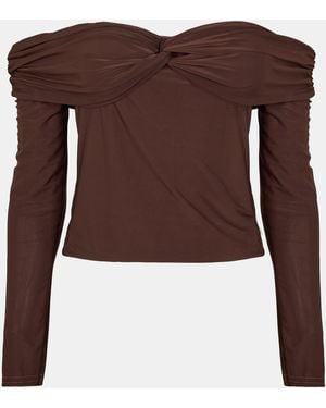 I Saw It First Bardot Detail Long Sleeve Top - Brown