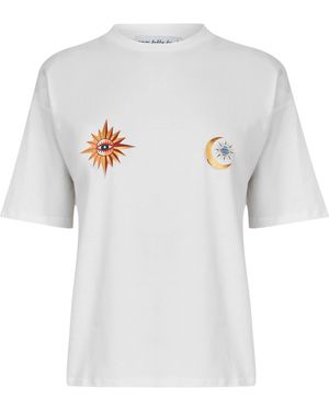 Never Fully Dressed Sun Moon Cotton Short-Sleeve Crew-Neck Oversized-Fit T-Shirt - White