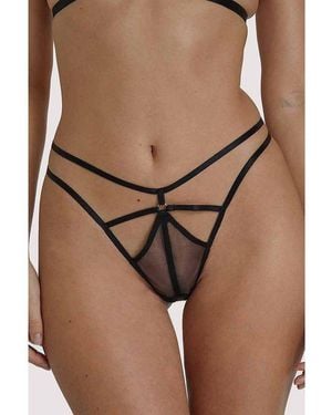 Wolf & Whistle Penny Multi Strap Cut Out Mesh Thong - Brown