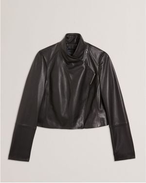 Ted Baker Cropped Leather Overcoat - Black