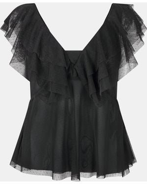 Ted Baker Waterfall Neck Puff Sleeve Top - Black