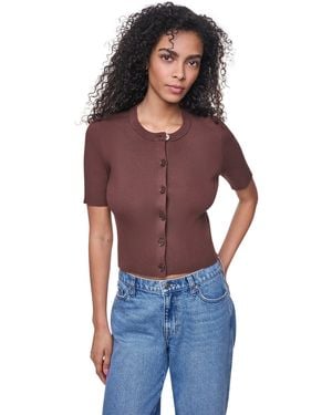 DKNY Side Logo Elbow Sleeve Rib Cardigan - Red