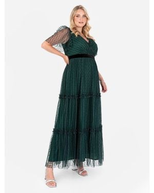 Lovedrobe Luxe Polka Dot & Stripe Tiered Maxi Dress - Green