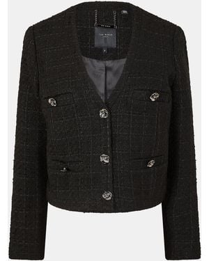 Ted Baker Rose Button Cropped Hybrid Jacket - Black