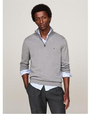 Tommy Hilfiger Essential Cotton Zip Mock - Grey