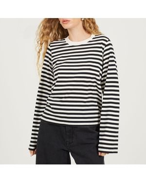 Brave Soul Bs Crew Neck Long Sleeve Striped Top - Black