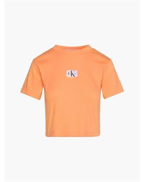 Calvin Klein Badge Rib Short Sleeve T Shirt - Orange