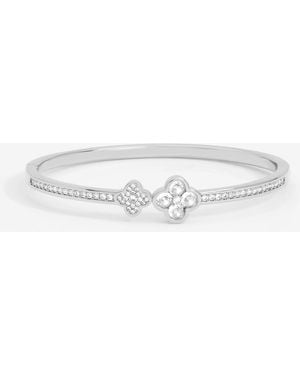 Jon Richard Rhodium Plated And Pave Clover Bangle - Metallic