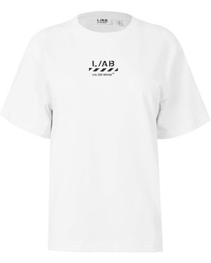 L/AB Off White Diagonal Cotton Short-Sleeve Crew-Neck T-Shirt - White