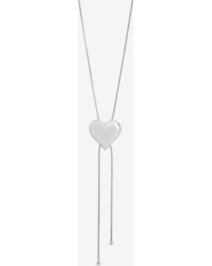 Mood Plated Polished Heart Slider Necklace - White