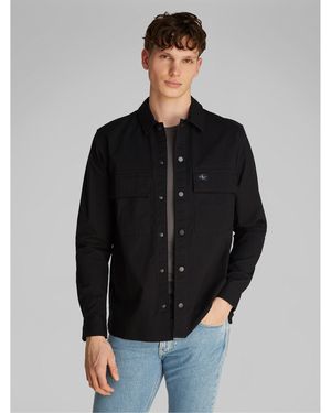 Calvin Klein Cargo Cotton Long Sleeve Relaxed Fit Overshirt - Black