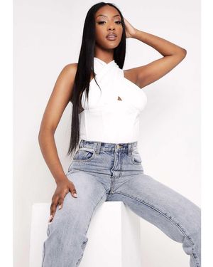 Missy Empire Halterneck Cross Over Corset Top - White