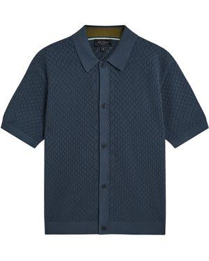 Ted Baker Diamond Crochet Knit Short Sleeve Shirt - Blue