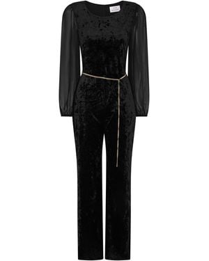 Gina Bacconi Alaska Velvet Jumpsuit With Sheer Sleeve - Black