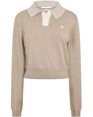 The Couture Club Striped Collar Polo Shirt - Natural