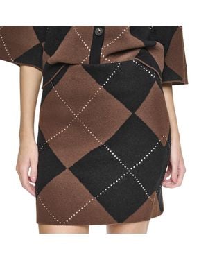 DKNY Fuzzy Argyle Short Skirt - Black