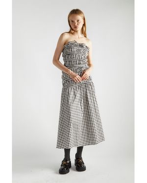 NARRATED Gingham-Print Bardot Crop-Top - White