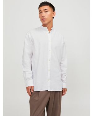 Jack & Jones Long-Sleeve Buttoned Linen Shirt - White
