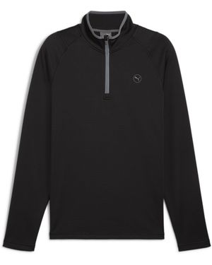 PUMA Fleece Quarter Zip Long Sleeve Performance Polo Shirt - Black