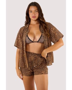 Wolf & Whistle Savana Georgette Beach Shirt - Brown