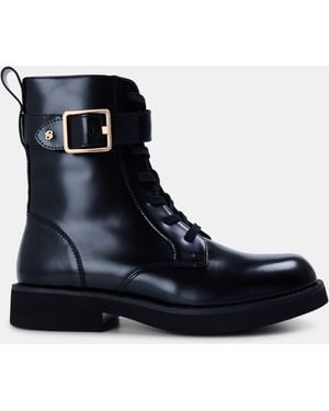 BOSS Eleri Leather Biker Style Boots - Blue