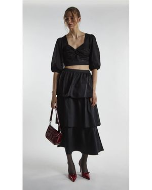 Glamorous Tiered Midi Skirt - Black