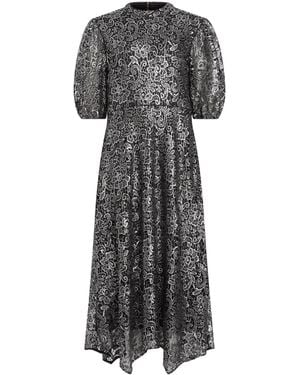 AllSaints Camila Broderie Asymmetric Hem Tea Dress - Black