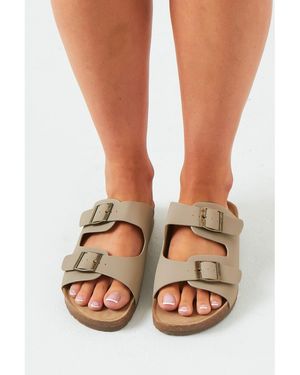 Missy Empire Croc Effect Sandals - Natural