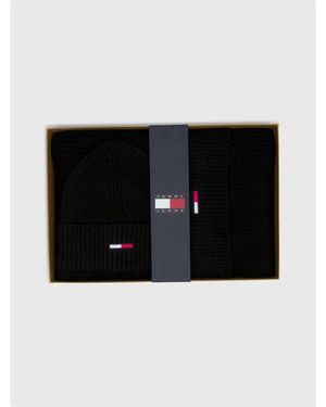 Tommy Hilfiger Flag Beanie & Scarf Set - Black