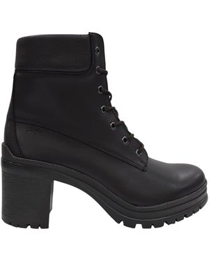 Jack Wills Premium Leather Block Heel Lace Up Ankle Boots - Black