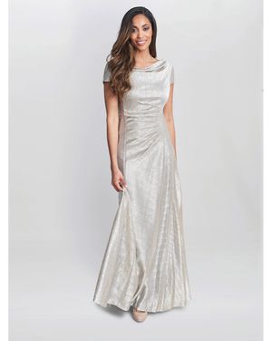 Gina Bacconi Alivia Metallic Cowl Maxi Dress - White