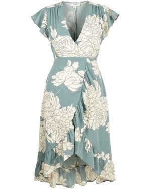 AX Paris And Cream Floral Print Frill Hem Wrap Midi Dress - Blue