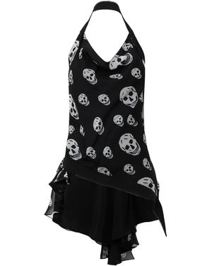 McQueen Silk Skull Print Halter Vest - Black