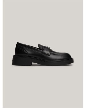 Tommy Hilfiger Leather Chunky Sole Flat Loafers - Black
