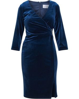 Gina Bacconi Rachael Velvet Dress With Trim - Blue