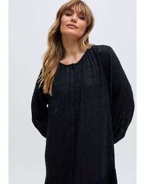 Raffya Olivia Button Down Embroidered Midi Dress - Black