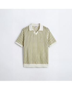 Twisted Tailor Albie & Cream Stripe Cotton Crochet Polo - Multicolour