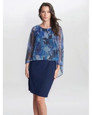 Gina Bacconi Brenya Floral Shimmer Popover Dress - Blue