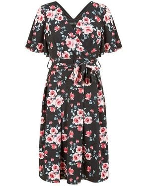 Mela London Floral Wrap Skater Dress - Black