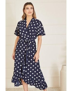 Mela London Spot Print Wrap Midi Dress - Blue